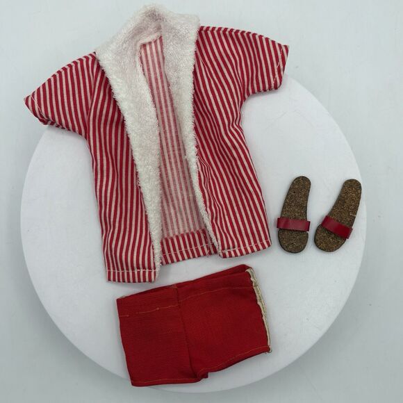 VINTAGE 1961 BARBIE KEN SWIMSUIT SET W/SHOES ORIGINAL RED White Striped  #750 - Picture 1 of 4